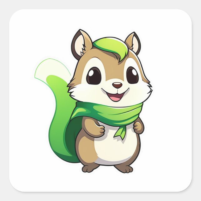 Adorable animal squirrel square sticker (Front)