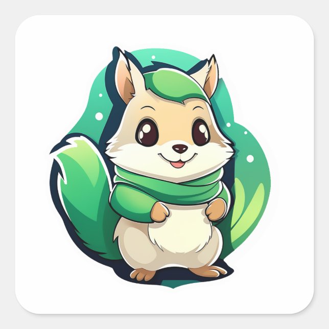 Adorable animal squirrel square sticker (Front)