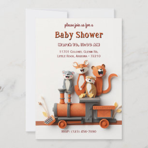 Adorable Animal Train Baby Shower Card