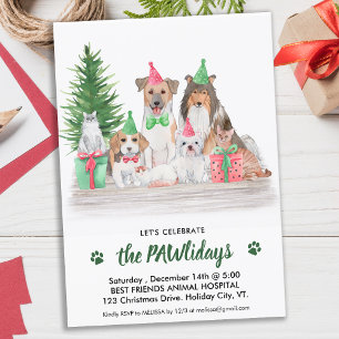 Adorable Animals Dog Cat Pet Business Christmas Invitation