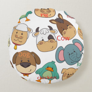 Adorable animals elephant cow dog kids nursery round cushion