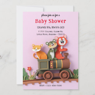 Adorable Animals on Train Baby Shower Card