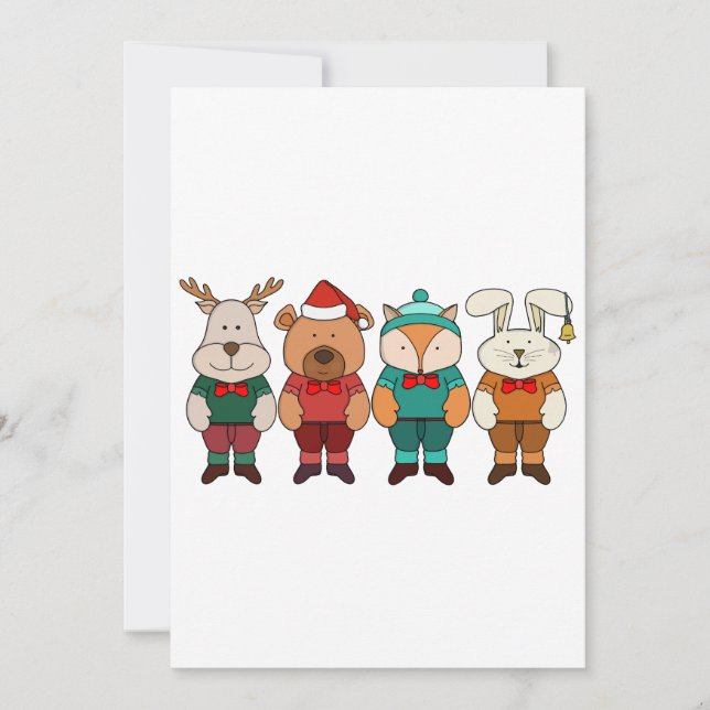 Adorable animals ready for winter holiday card (Front)