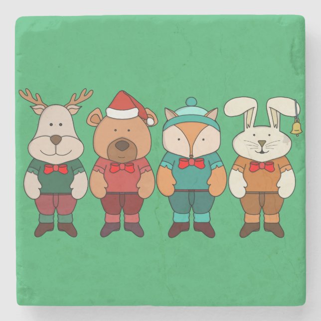 Adorable animals ready for winter stone coaster (Front)