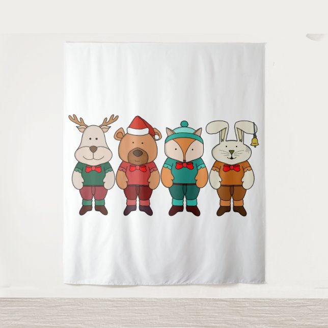Adorable animals ready for winter tapestry (Front)