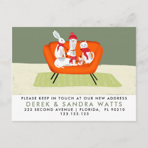 Adorable Animals We've Moved, Dogs, cat, owl, Announcement Postcard