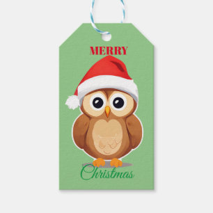 Adorable animals winter owl Santa Christmas Gift Tags
