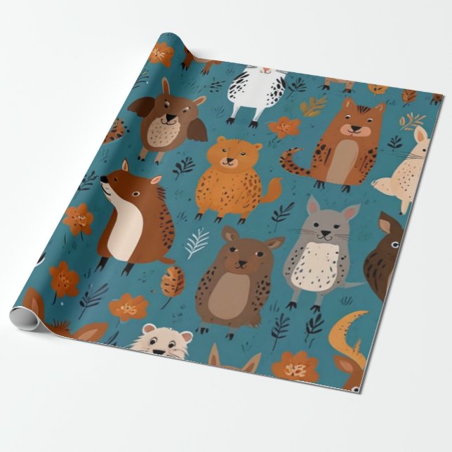 Adorable Animals Wrapping Paper (Unrolled)