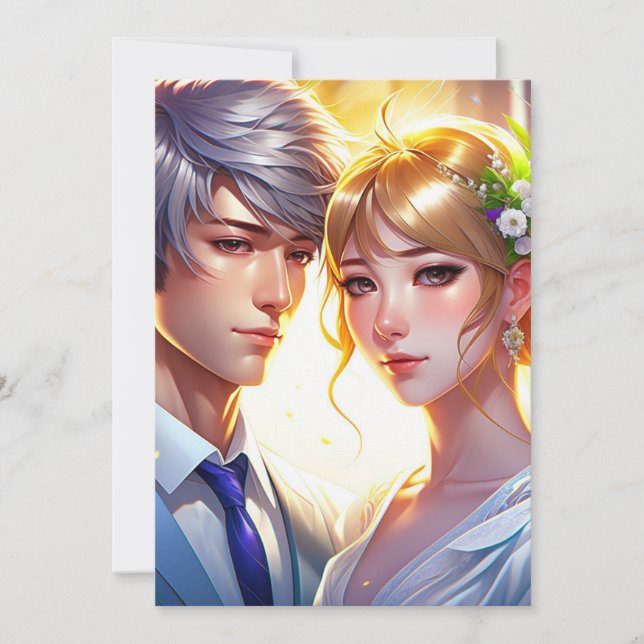 Adorable Anime Couple Wedding Invitation (Front)