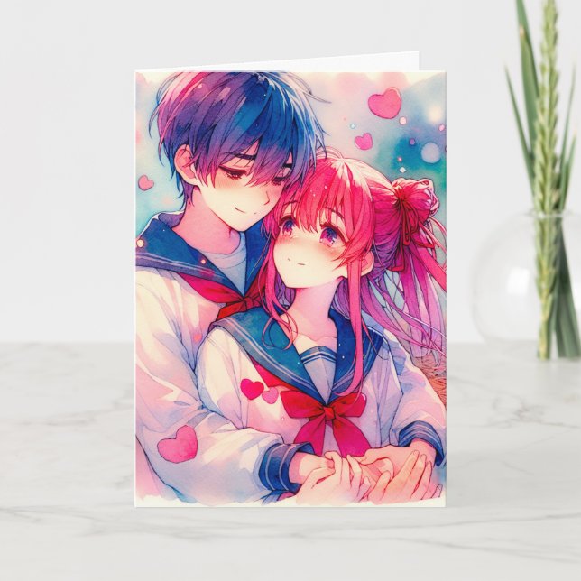 Adorable Anime Themed Personalised Valentine's Day Card (Front)