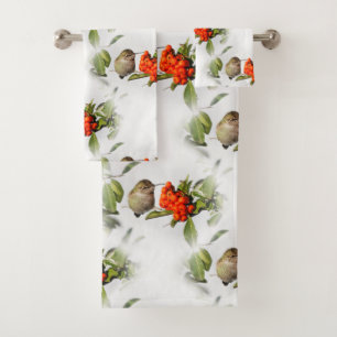 Adorable Anna's Hummingbird on Berry Bush Bath Towel Set
