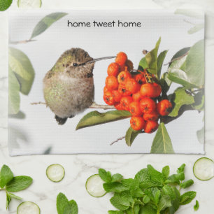 Adorable Anna's Hummingbird on the Berry Bush Tea Towel