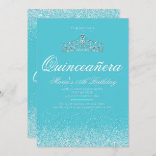 Adorable Aqua Glitter, Quinceanera Invitations