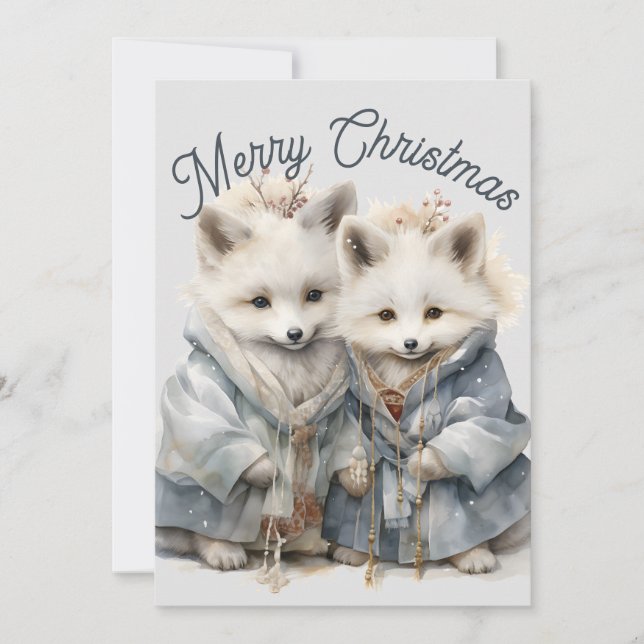 Adorable Artic Foxes Holiday Card (Front)