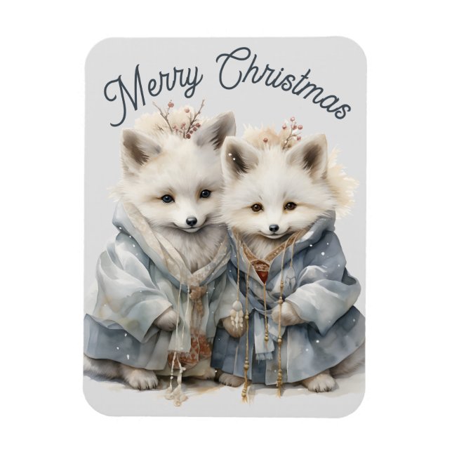 Adorable Artic Foxes Holiday XL Magnet (Vertical)