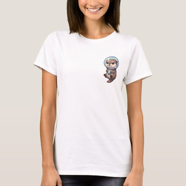 Adorable Astronaut Otter Illustration T-Shirt (Front)