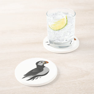 Adorable Atlantic Puffin Swimming Cartoon Coaster