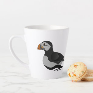 Adorable Atlantic Puffin Swimming Cartoon Latte Mug