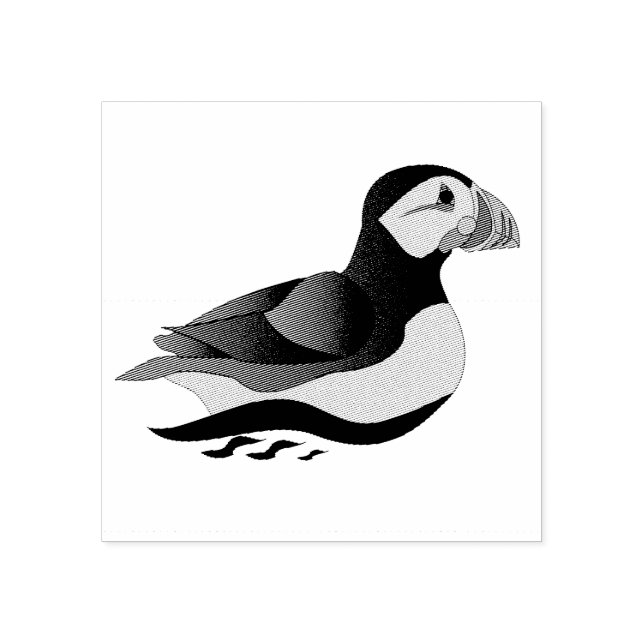 Adorable Atlantic Puffin Swimming Cartoon Rubber Stamp (Imprint)