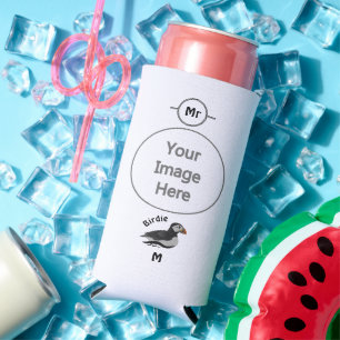 Adorable Atlantic Puffin Swimming Cartoon Seltzer Can Cooler