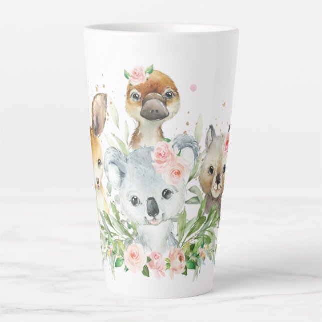 Adorable Australian Animals Pink Floral Koala  Latte Mug (Front)