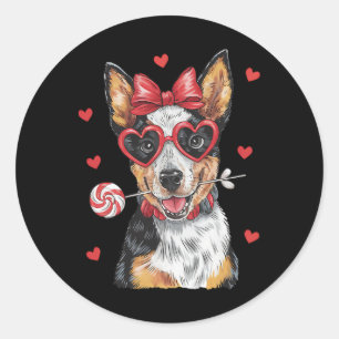 Adorable Australian Cattle Dog Lick Lollipop Valen Classic Round Sticker