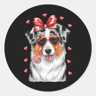 Adorable Australian Shepherd Lick Lollipop Valenti Classic Round Sticker