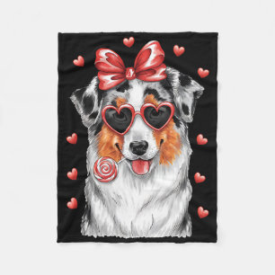 Adorable Australian Shepherd Lick Lollipop Valenti Fleece Blanket