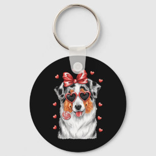Adorable Australian Shepherd Lick Lollipop Valenti Key Ring