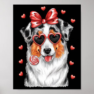Adorable Australian Shepherd Lick Lollipop Valenti Poster