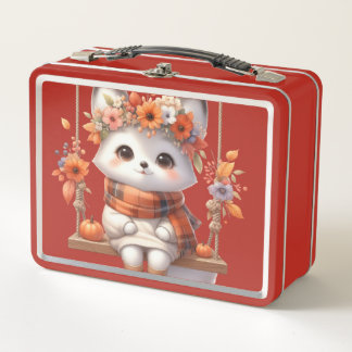 Adorable Autumn Fox Kawaii Cottagecore Metal Lunch Box