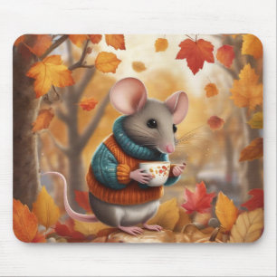 Adorable Autumn Mouse with Colourful Leaves Pad