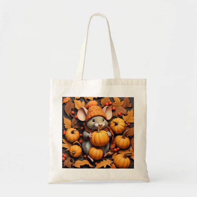 Adorable Autumn Mouse with Pumpkins Tote Bag (Front)