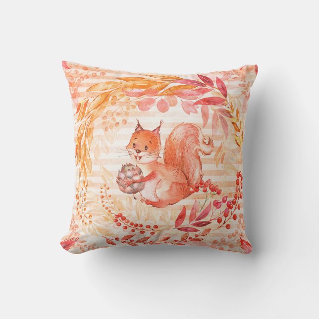 Adorable Autumn Squirrel Cushion (Front)