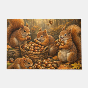 Adorable Autumn Squirrels Acorn Feast Doormat
