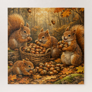 Adorable Autumn Squirrels Acorn Feast Jigsaw Puzzle