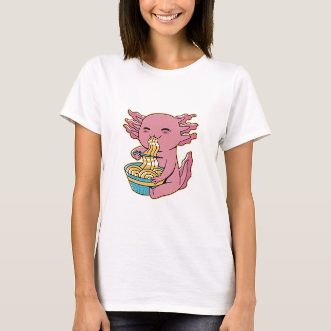 Adorable Axolotl Eating Ramen T-Shirt (Front)