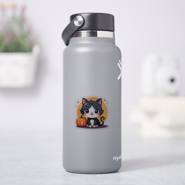 Adorable B&W Kitten – Halloween Pastel Art (HydroFlask)