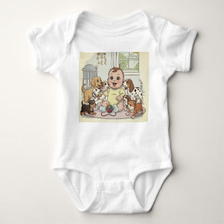 "Adorable Baby and Dogs Cartoon Baby  Bodysuit