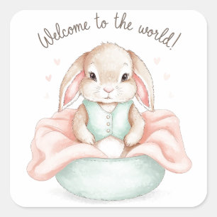 Adorable Baby Animal Illustration Newborn Greeting Square Sticker
