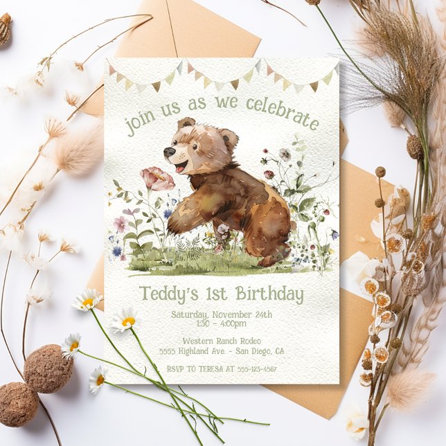 Adorable Baby Bear 1st Birthday Party Invitation (Creator Uploaded)