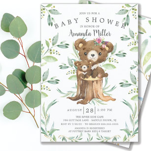 Adorable Baby Bear and Mom Baby Shower Invitation