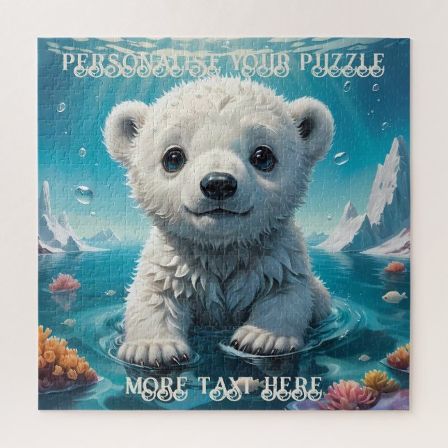 Adorable Baby Bear Cub Playing in the Arctic Ocean Jigsaw Puzzle (Vertical)