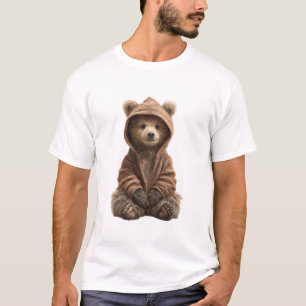 Adorable Baby Bear in Fuzzy Brown Hoodie T-Shirt