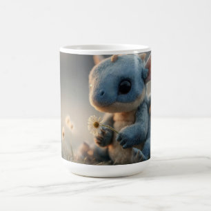 Adorable Baby Blue Dragon Holding a Daisy Coffee Mug