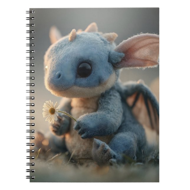 Adorable Baby Blue Dragon Holding a Daisy  Notebook (Front)