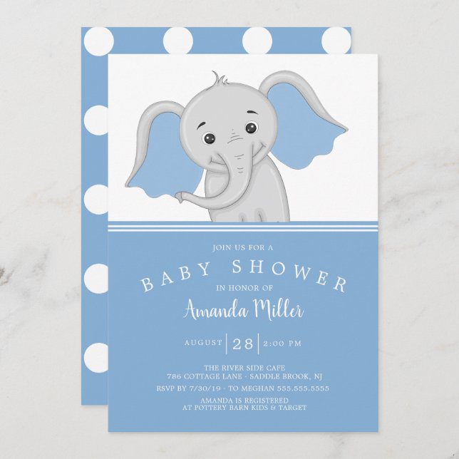 Adorable Baby Boy Elephant Baby Shower Invitation (Front/Back)