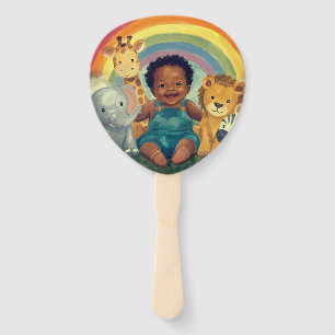 Adorable Baby Boy With His Animal Friends Hand Fan