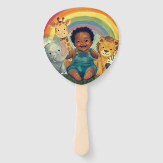Adorable Baby Boy With His Animal Friends Hand Fan