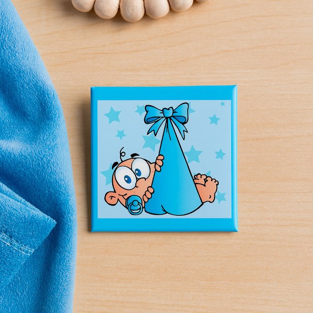Adorable Baby Boy with Pacifier in a Sling  15 Cm Square Badge (Creator Uploaded)